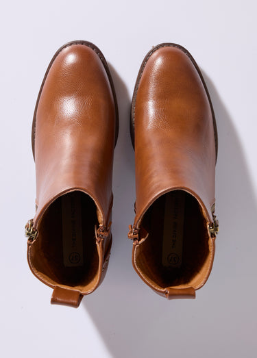 Boots zippées à talon détails cloutés Camel