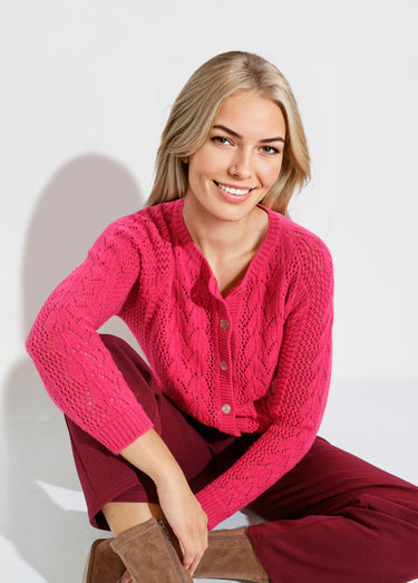 Gilet boutonné ajouré avec laine et cachemire Cassis