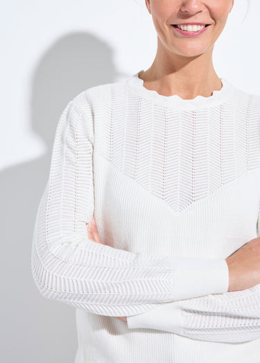 Pull doux col rond manches longues blousantes Ecru