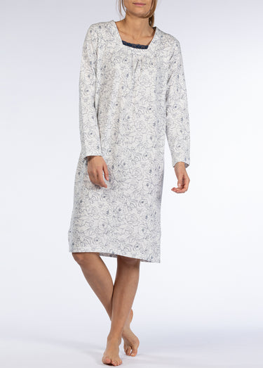 Chemise de nuit manches longues détail col Marine