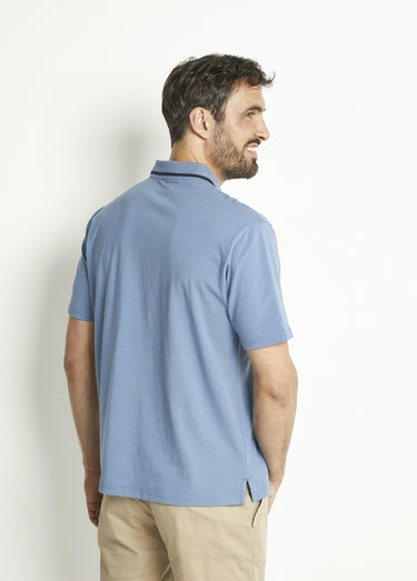 Polo maille jersey uni col bicolore coton Indigo