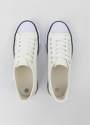Baskets simili cuir lacets inspiration US Blanc