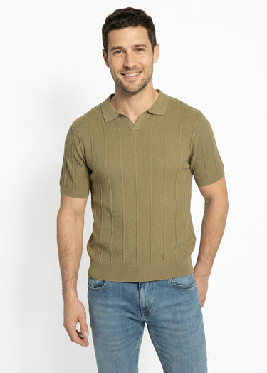 Pull fin en maille gaufrée avec col polo Kaki