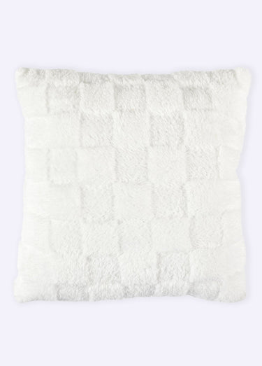 Coussin carré flanelle motif damier Blanc