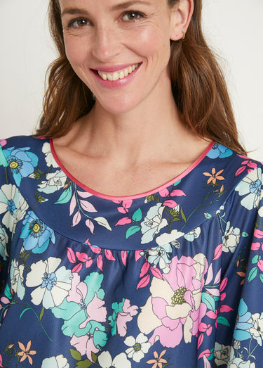 Robe d'intérieur satinée antistatique Imprime Marine