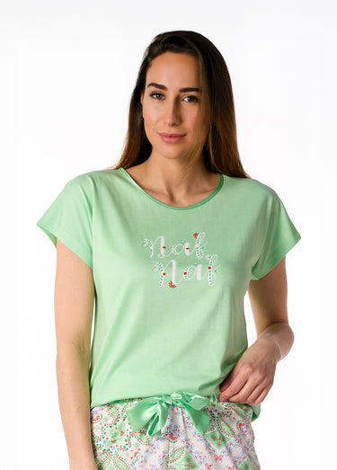Pyjama thème géométrique, pantalon large Vert Clair/Imprime