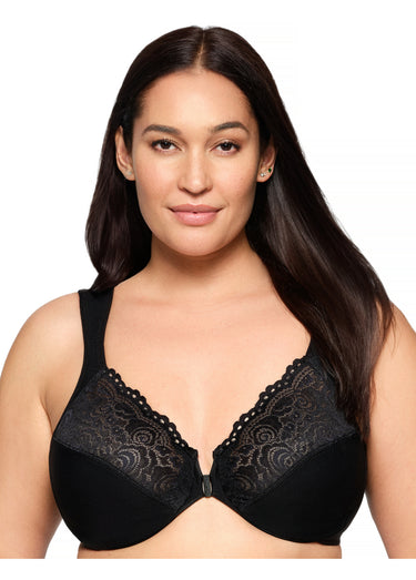 Soutien-gorge WonderWire Dentelle Grandes Tailles Posture ++, Fermeture Frontale et Armatures n°1255 Noir