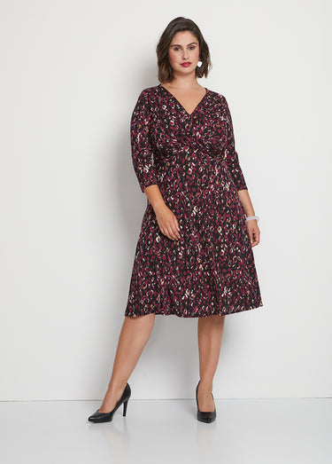 Robe courte cache-coeur en maille Imprime Prune