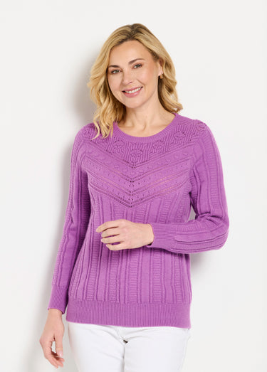 Pull ajouré doux col rond Parme