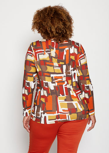 T-shirt maille douce imprimé géométrique Marron/Miel