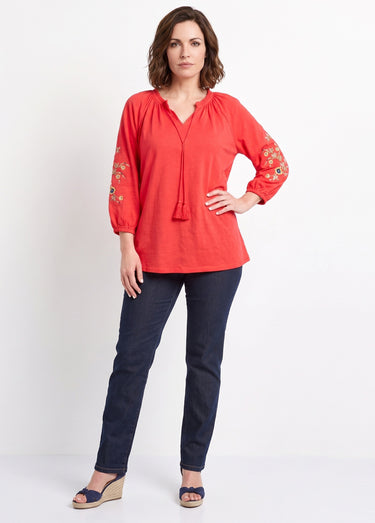 T-shirt long brodé manches 3/4 Capucine