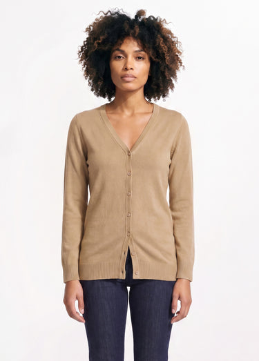 Gilet boutonné mi-long maille douce Camel