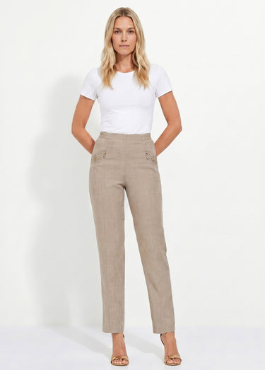 Pantalon ceinture élastiquée ajouré Beige