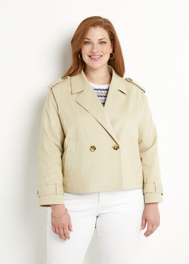 Trench court double boutonnage coton doublé Beige