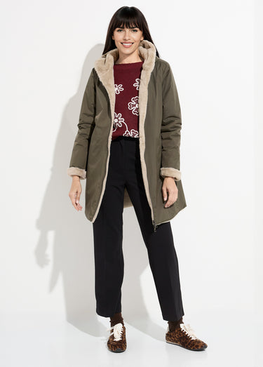 Parka réversible déperlant / fourrure 1 Kaki/Beige