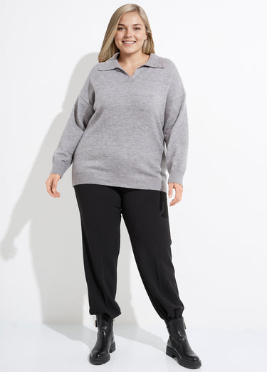 Pull en maille col polo, coupe confort Gris