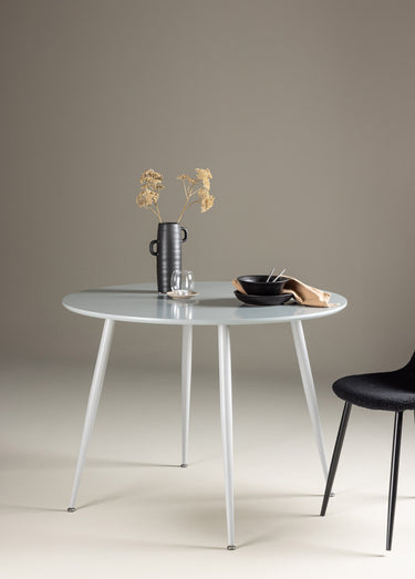 Table ronde, style épuré et pieds compas Gris