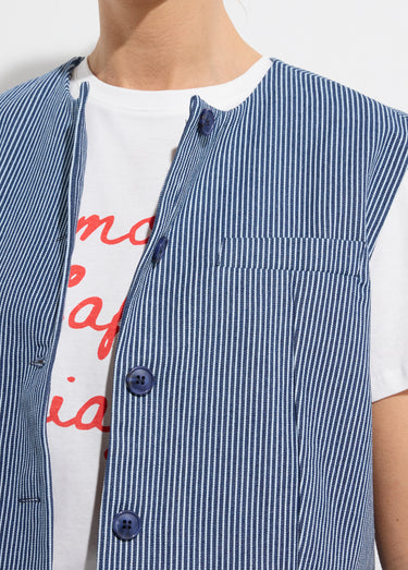 Gilet court sans manches en twill rayé Raye Bleu