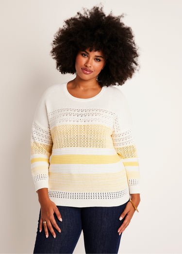 Pull ajouré manches 3/4 coton Vanille