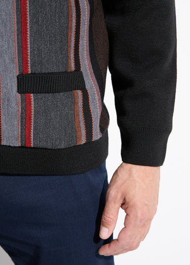 Gilet col V boutonné rayures jacquard laine Noir