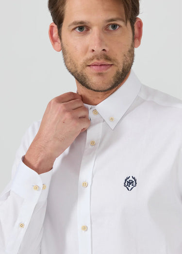Chemise unie manches longues col boutonné Blanc