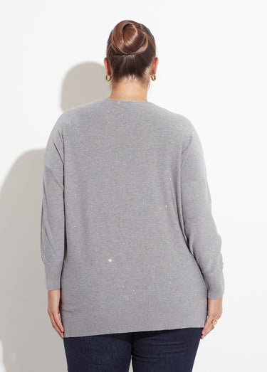 Pull maille fine jauge avec mini sequins Gris