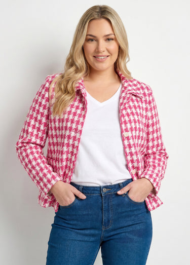 Veste pied de poule courte Rose / Blanc