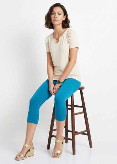 Legging court coton taille élastiquée Aqua