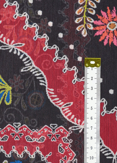 Coupon tissu habillement, voile Polka Imprime Noir/Rouge