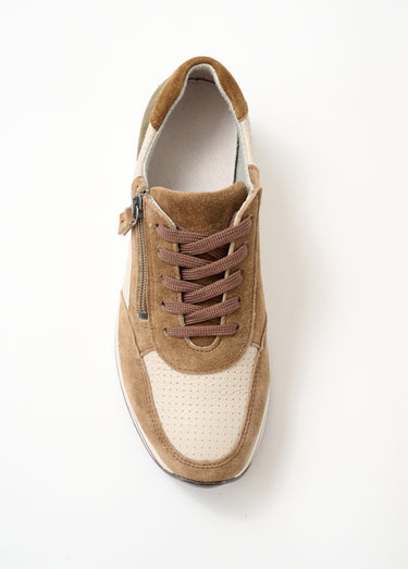 Baskets largeur confort cuir bi-matière Beige