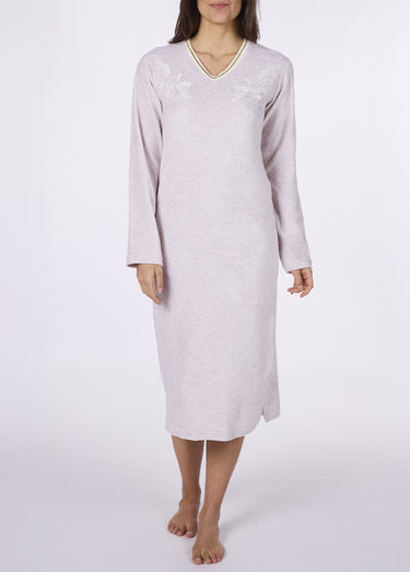Chemise de nuit longue en velours chaud Beige Chine