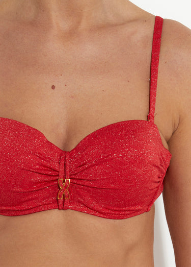 Maillot de bain 2 pièces rayé métallisé Rouge