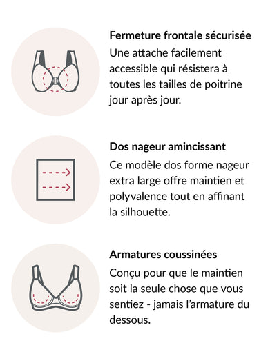 Soutien-gorge WonderWire Grandes Tailles Effet Amincissant, à Armatures et Fermeture Frontale n°1247 Noir