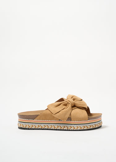 Mules avec noeud et semelle fantaisie Camel