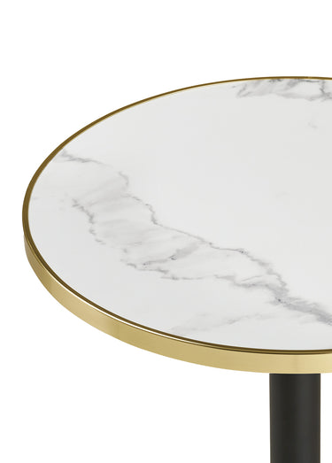 Table bistro ronde 60 cm, aspect marbre Noir / Blanc