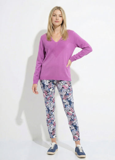 Pull fin col V manches longues Magenta