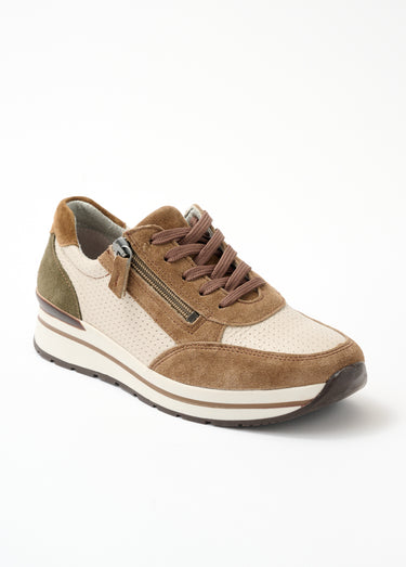 Baskets largeur confort cuir bi-matière Beige