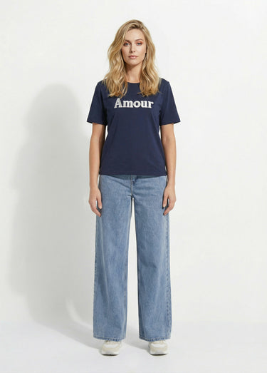 T-shirt coton avec inscription Amour Marine / Blanc