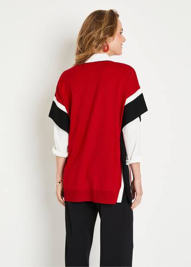 Pull poncho uni long col rond Rouge/Noir