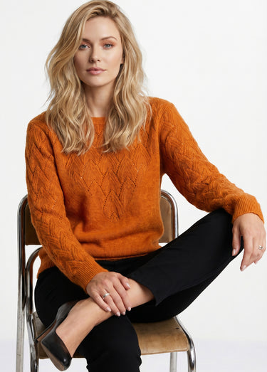 Pull doux uni col rond maille fantaisie Caramel