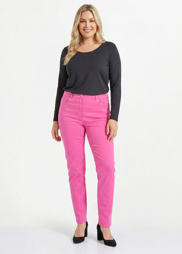 Pantalon droit 5 poches coton stretch Rose Magenta