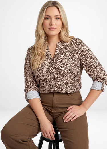 Chemisier motif animalier avec fil doré Marron/Ecru