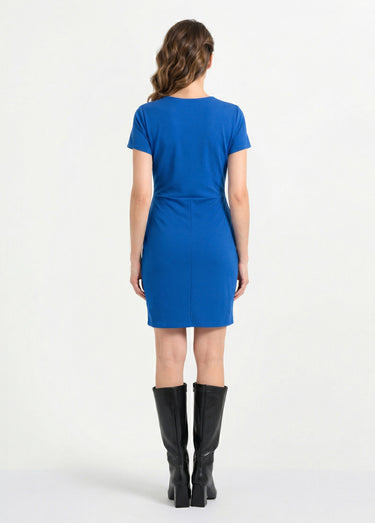 Robe drapée maille crêpe détail bijou Bleu Dur