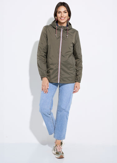 Coupe-vent déperlant à capuche, poches raglan Kaki