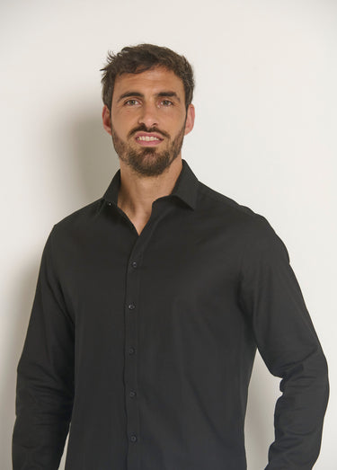 Chemise coton chic col semi italien Noir
