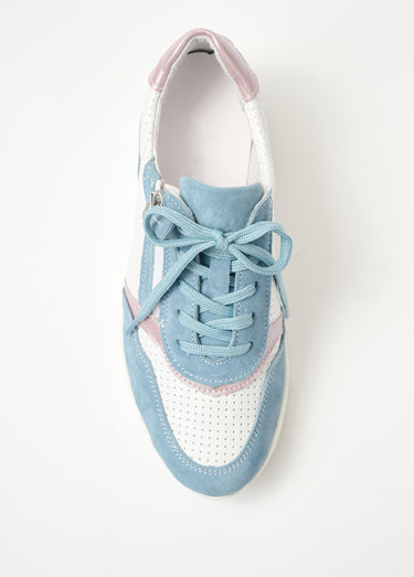 Baskets grande largeur compensées cuir Bleu / Blanc