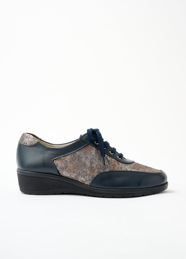 Derbies lacés largeur confort en cuir Marine irisé