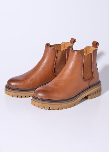 Boots Chelsea cuir avec semelle épaisse Camel