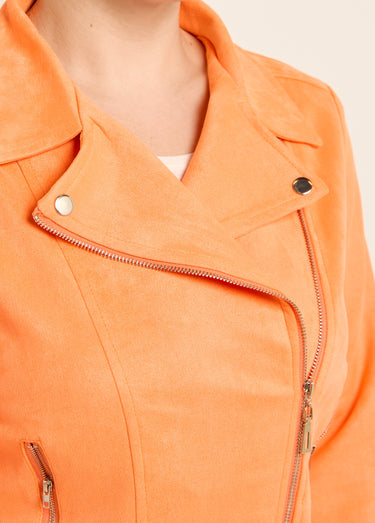 Veste de motard zippée en suédine Orange Vif