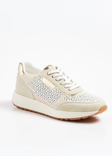 Baskets à lacets détails ajourés et métallisés Beige